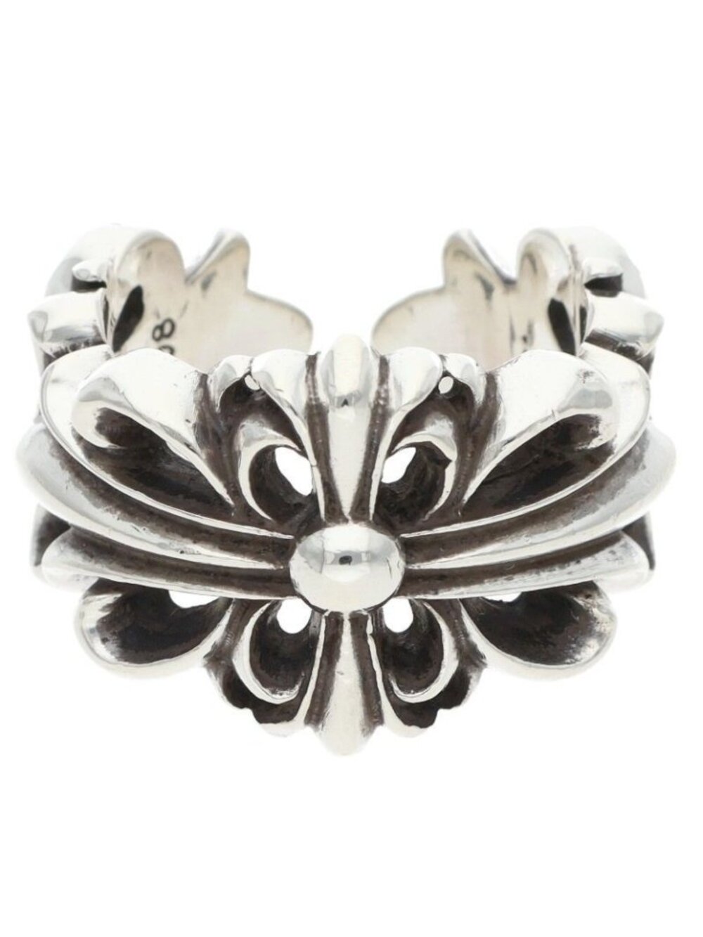 Chrome Hearts Dbl Flrl Double Floral Cross Silver Ring